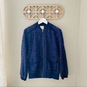 Elevenses by Anthro. Lace Zip Up Jacket Purple/Blue Sz XS